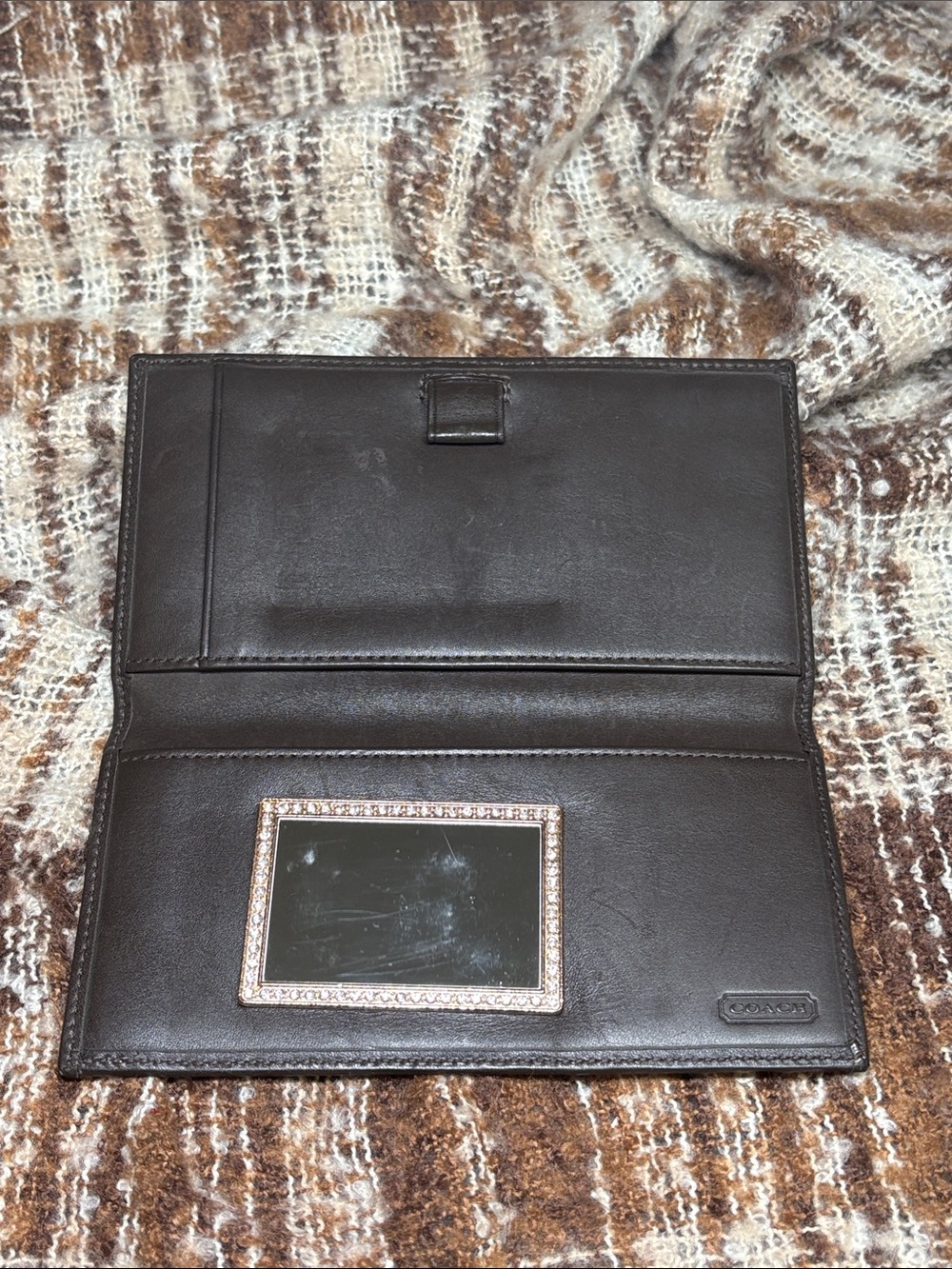 Coach Brown and Khaki Signature C Canvas Checkbook Wallet 6.75x3.75in - Picture 3 of 12